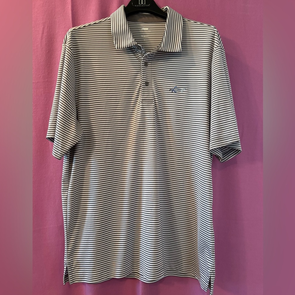 Greg Norman Striped Polo Shirt - Gray and White Size L